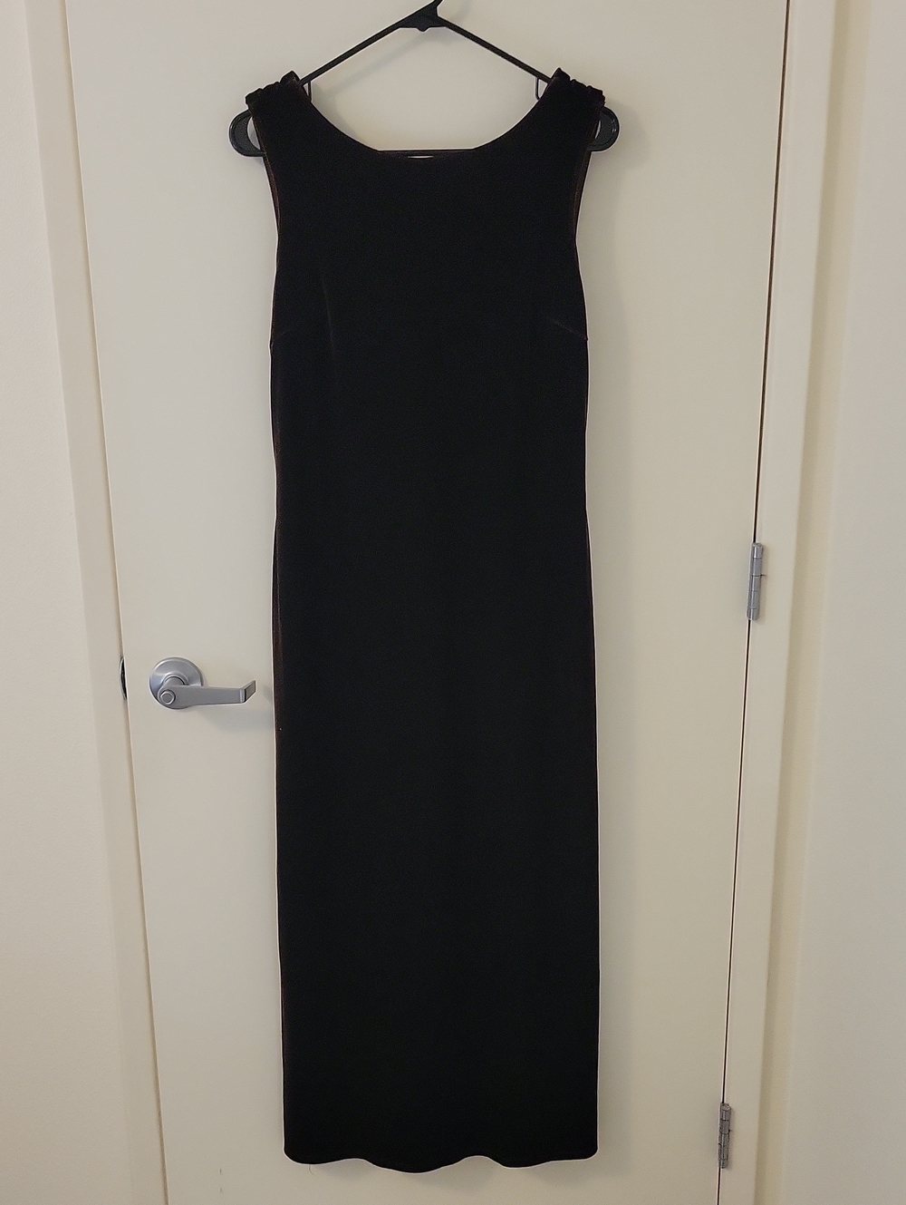 Vintage CDC Chocolate Brown Stretch Velvet Maxi Dress With Cowl Back